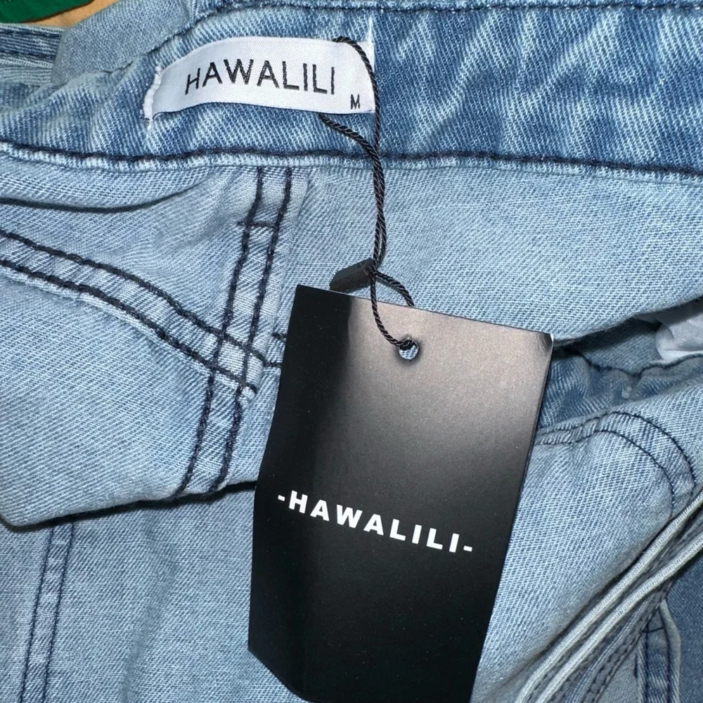 NWT Women HAWALILI Denim Overall Dress Light Blue M Stretchy Comfort New